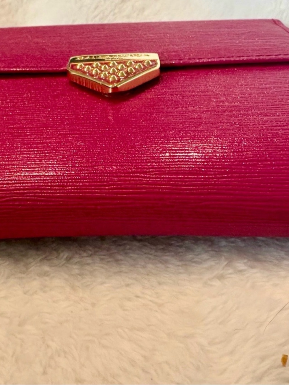 Balenciaga Hot Pink Leather Envelope Clutch with Gold Triangle Logo - Picture 8 of 10